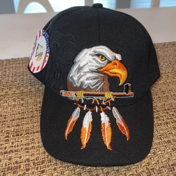 Two AMERICA USA Pride new with tags Eagle adjustable baseball caps Hats Lot - Picture 3 of 11